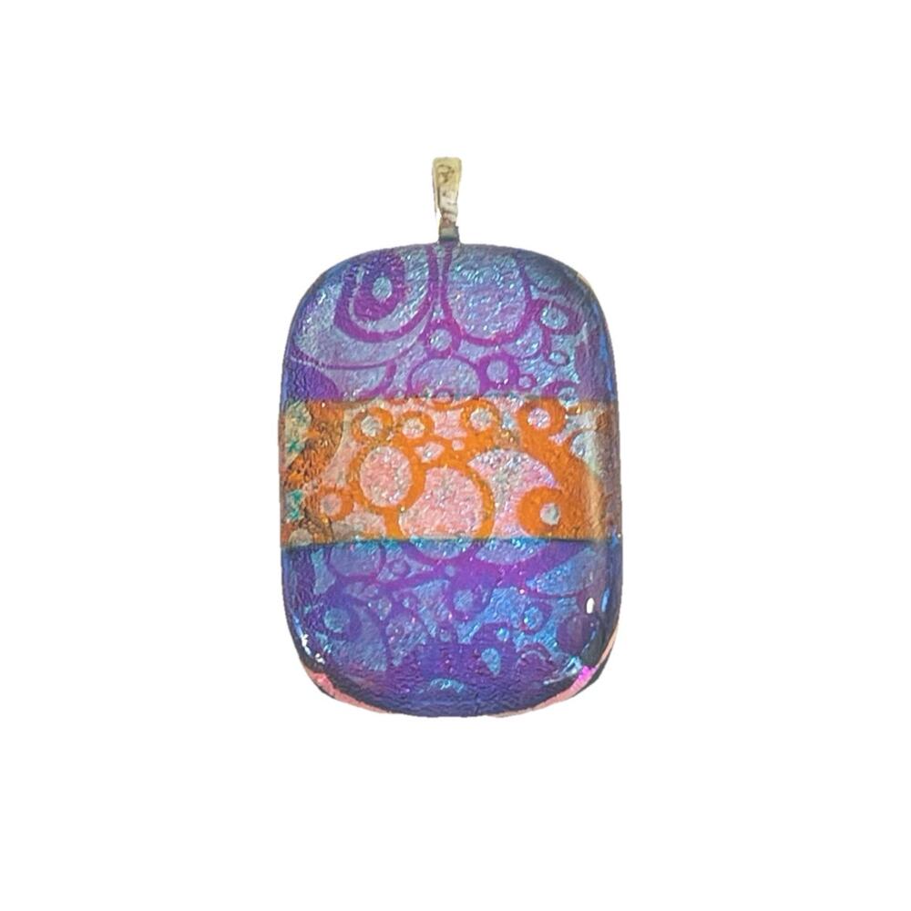 Pendant Handmade Artisan Fused Dichroic Art Glass Charm Silver Tone Bail